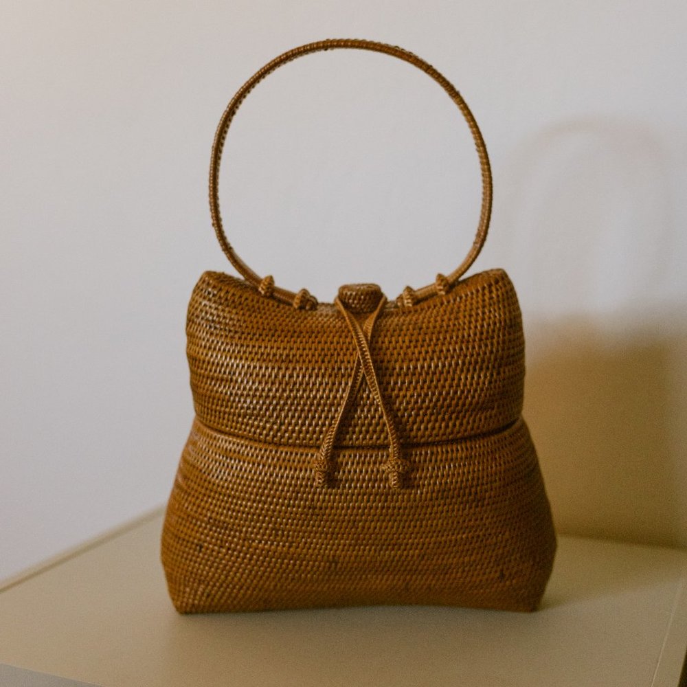 Unique Vintage Rattan Handbag | Round Handle